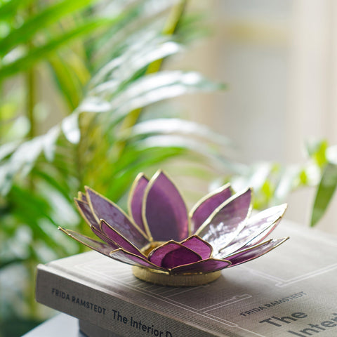Iris Purple 21 Shells Lotus Capiz T-Light Holder