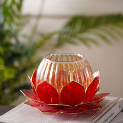 Ruby Red 24 Shells Lotus Capiz T-Light Holder