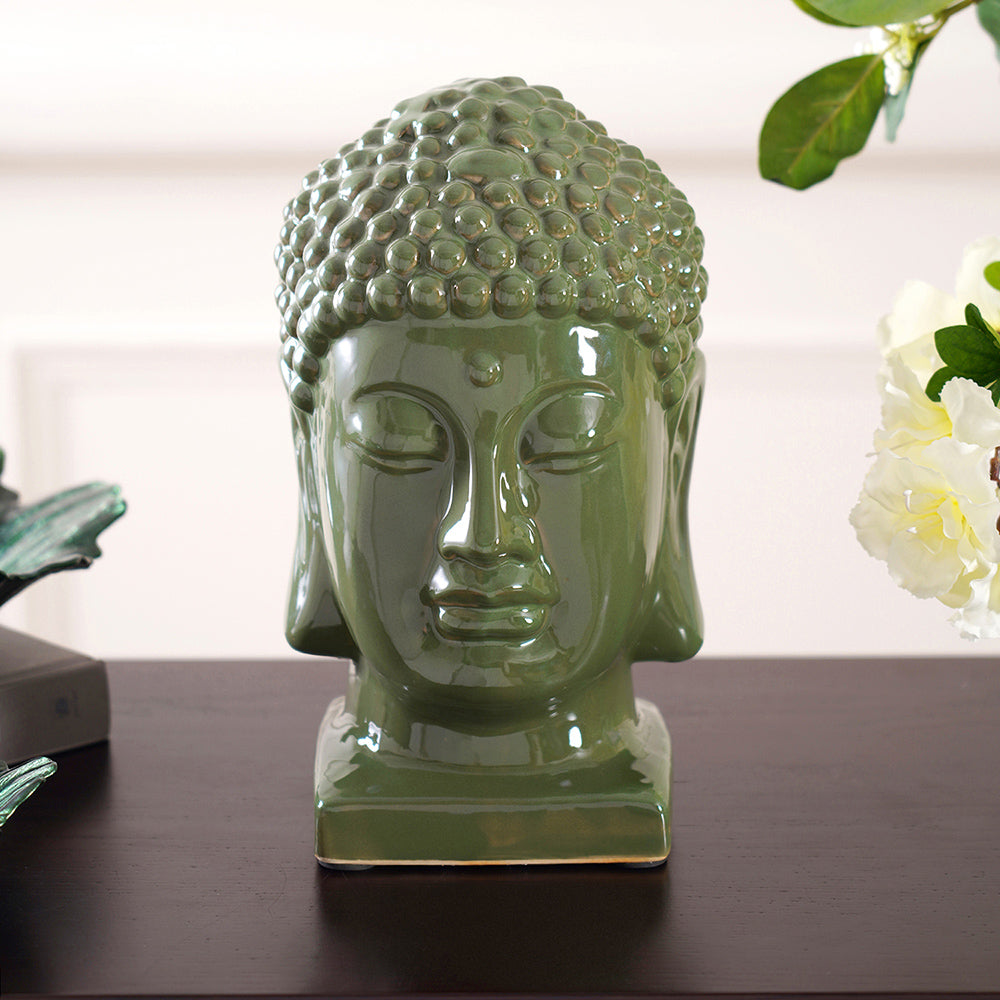 Emerald Green Exquisite Buddha Head On Stand-Large