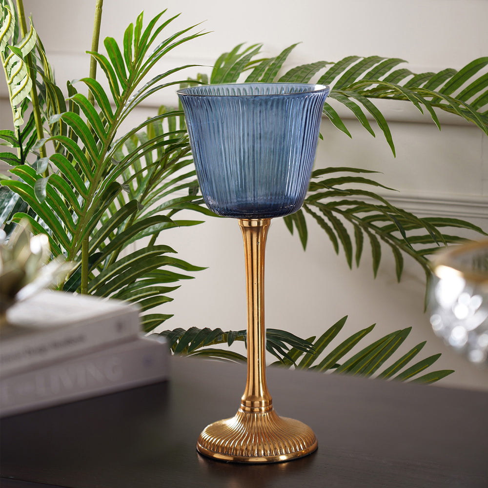 Zahra small blue and gold votive holder