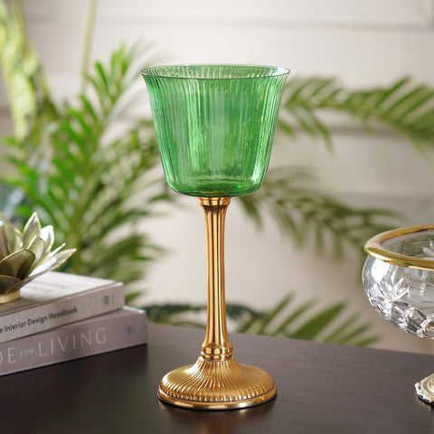 Zahra green and gold votive holder