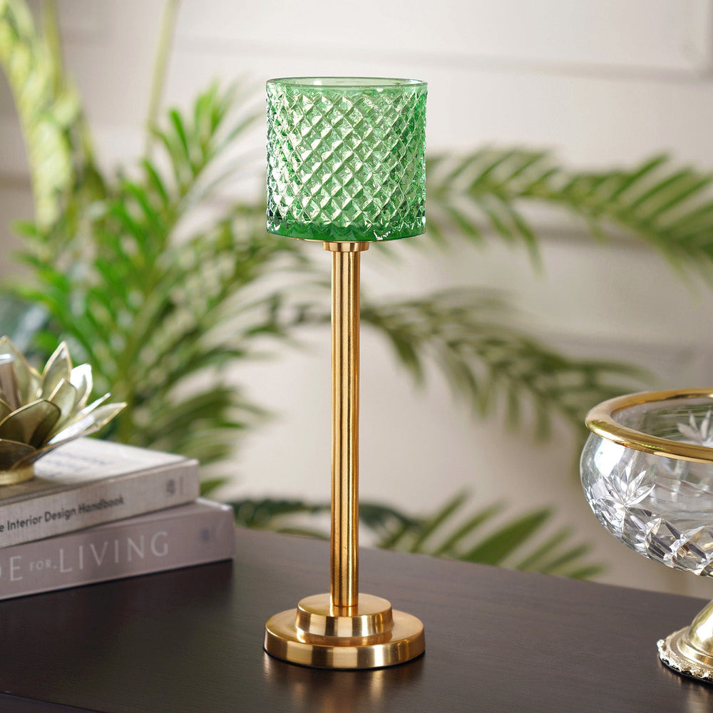 Emilia green and gold votive holder