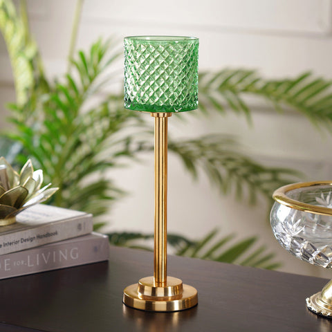 Emilia green and gold votive holder