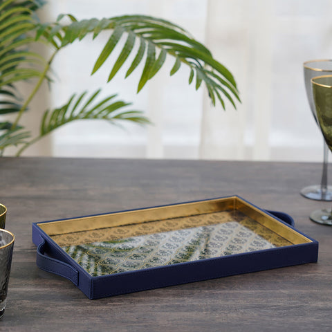 Ziya Blue Gold Rectangle Serving Tray