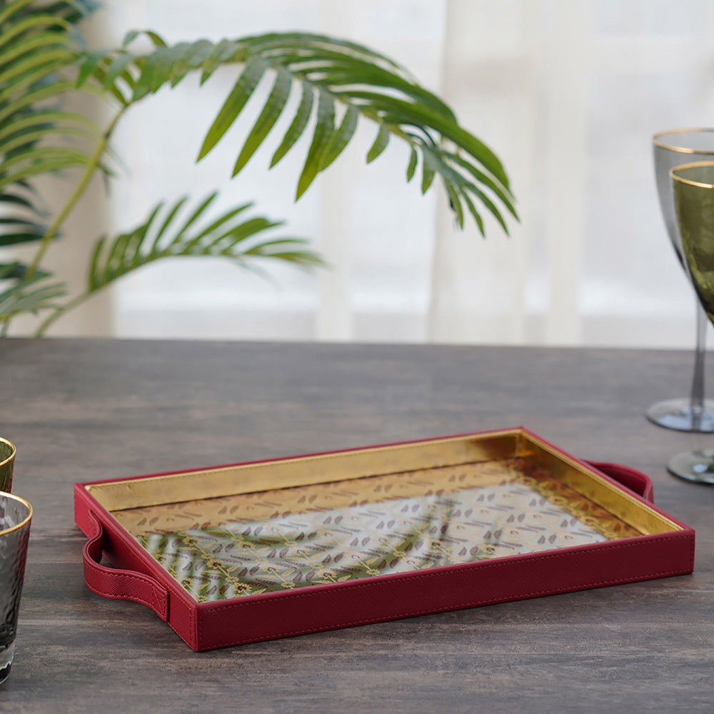 Adya Red Gold Rectangle Serving Tray