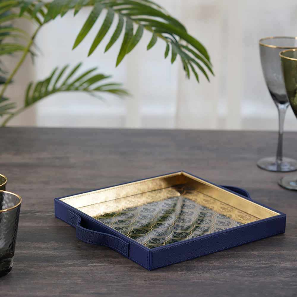 Ziya Blue Gold Square Serving Tray