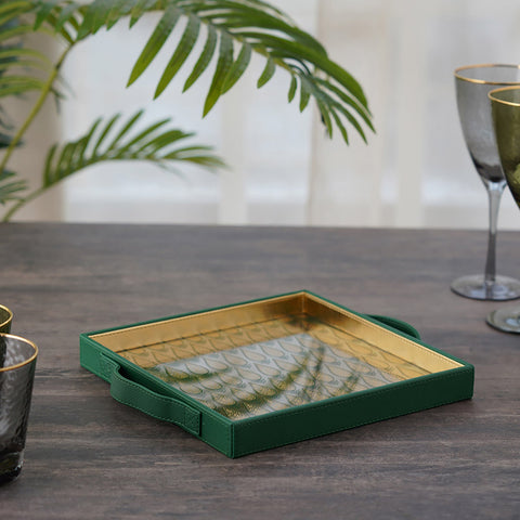 Rabia Green Gold Square Serving Tray