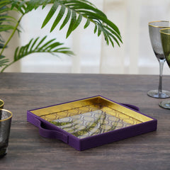 Irna Purple Gold Square Serving Tray
