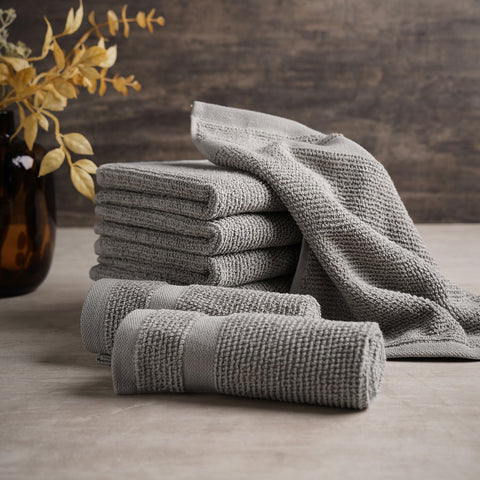 Set Of 8 Light Grey Prime Face Towel