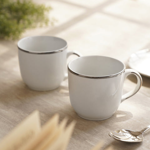 Set Of 2 Classic Silver Line Coffee Mug