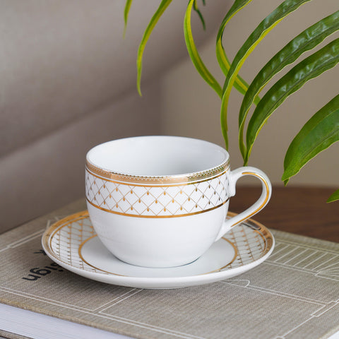 Set Of 2 Classic Gold Interlaced Design Tea Cup & Saucer