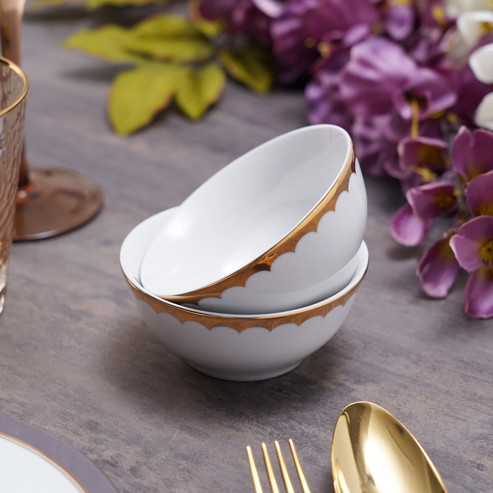 Set Of 2 Classic Gold Scallop Design Small Bowl