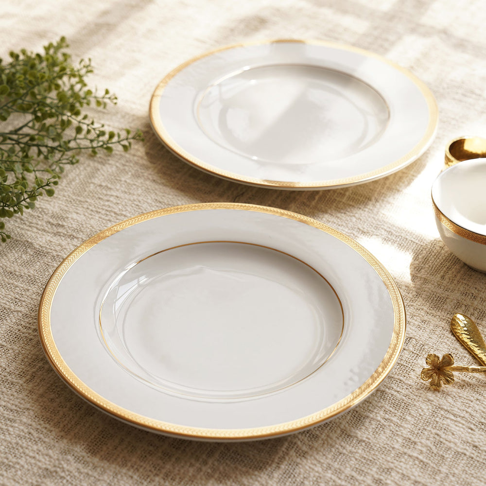 Set Of 2 Classic Gold Herring Bone Design Dinner Plate