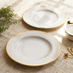 Set Of 2 Classic Gold Herring Bone Design Dinner Plate
