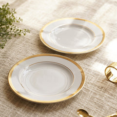 Set Of 2 Classic Gold Herring Bone Design Dessert Plate