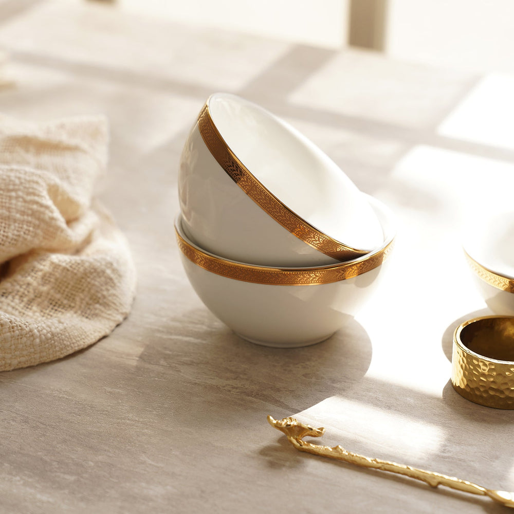 Set Of 2 Classic Gold Herring Bone Design Side Bowl