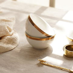 Set Of 2 Classic Gold Herring Bone Design Side Bowl