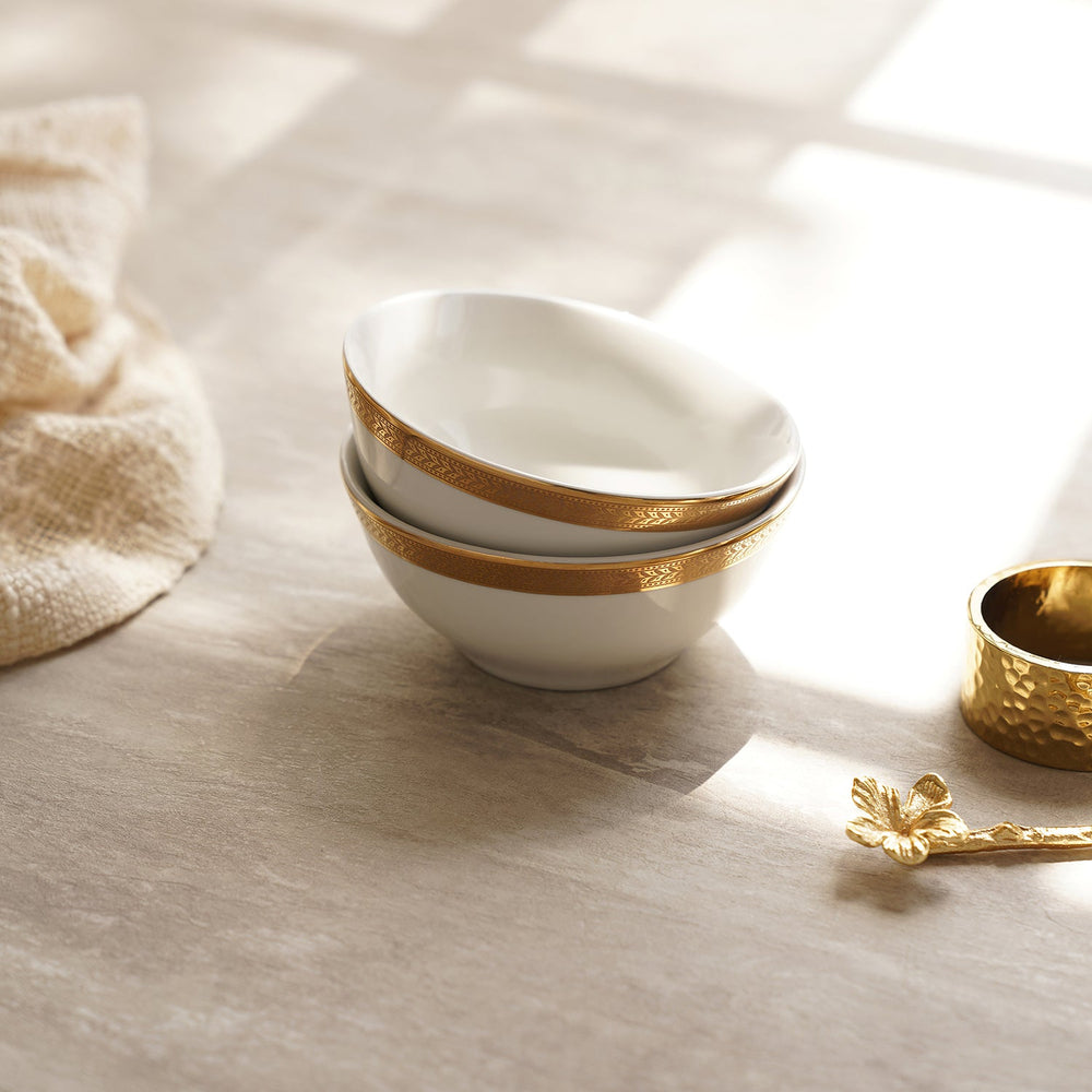 Set of 2 Classic Gold Herring Bone Design Small Bowl