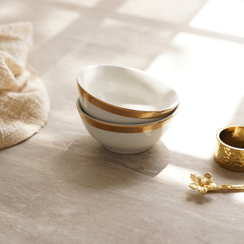 Set of 2 Classic Gold Herring Bone Design Small Bowl