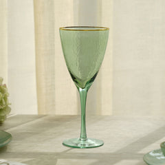 Set Of 4 Green Hammered Wine Glasses