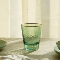 Set Of 4 Green Hammered Glass Tumblers