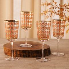 Set Of 4 Pink And Gold Printed Wine Glasses