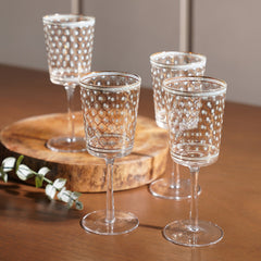 Set of 4 Blue and Gold Floral Print Wine Glasses