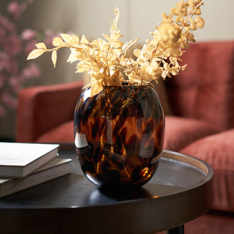 Leopard Print Brown Round Cylindrical Glass Vase