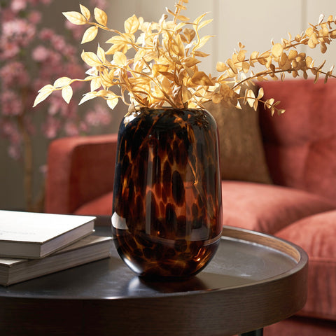 Leopard Print Brown Cylindrical Glass Vase