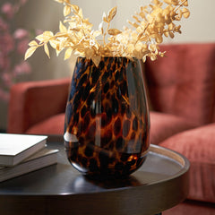 Leopard Print Brown Tapered Top Glass Vase