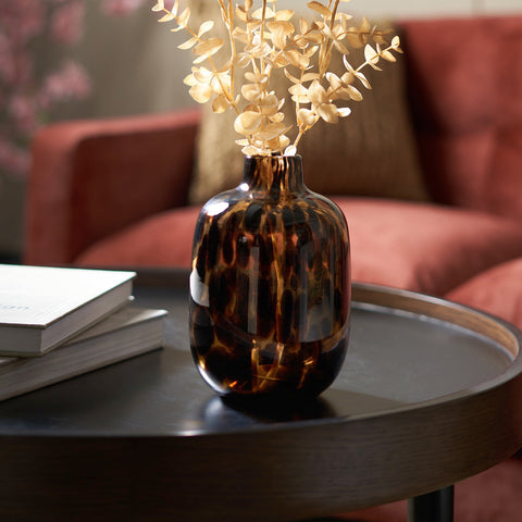Leopard Print Brown Bottle Neck Glass Vase