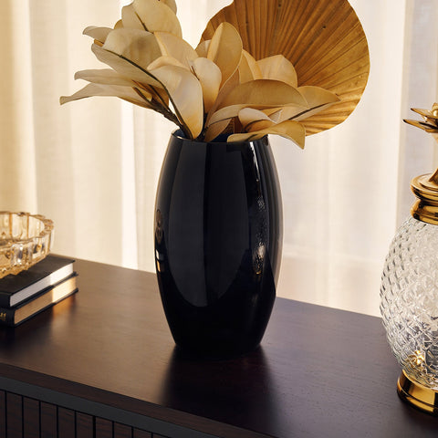 Black Glossy Curved Glass Vase