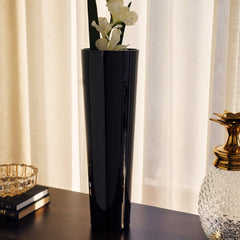 Black Glossy Funnel Shaped Glass Vase Medium
