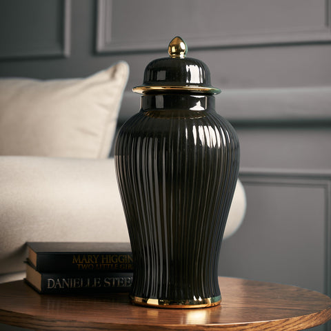 Solid Black & Gold Ceramic Urn - Large