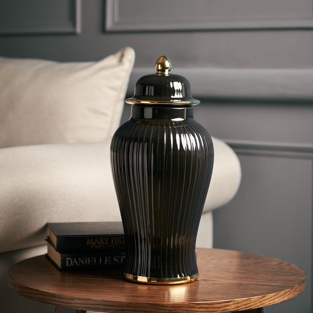 Solid Black & Gold Ceramic Urn - Small