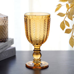 Set Of 6 Citrine Amber Herring Bone Textured Wine Glass