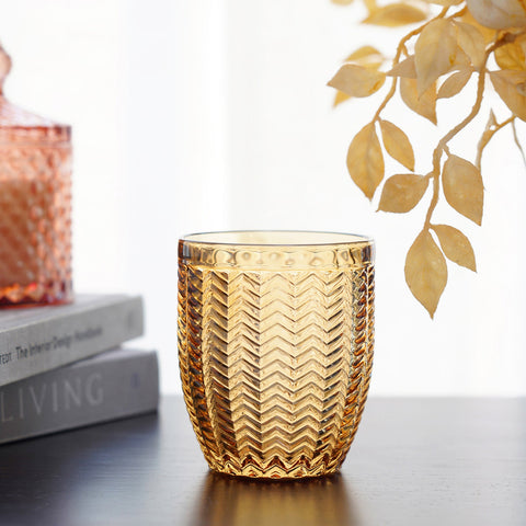 Set Of 6 Citrine Amber Herring Bone Textured Tumbler