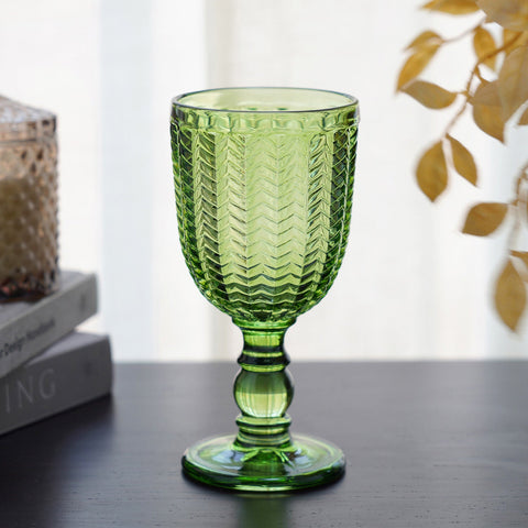Set Of 6 Emerald Green Herring Bone Textured Wine Glass