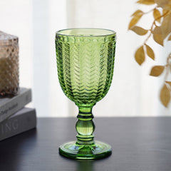 Set Of 6 Emerald Green Herring Bone Textured Wine Glass
