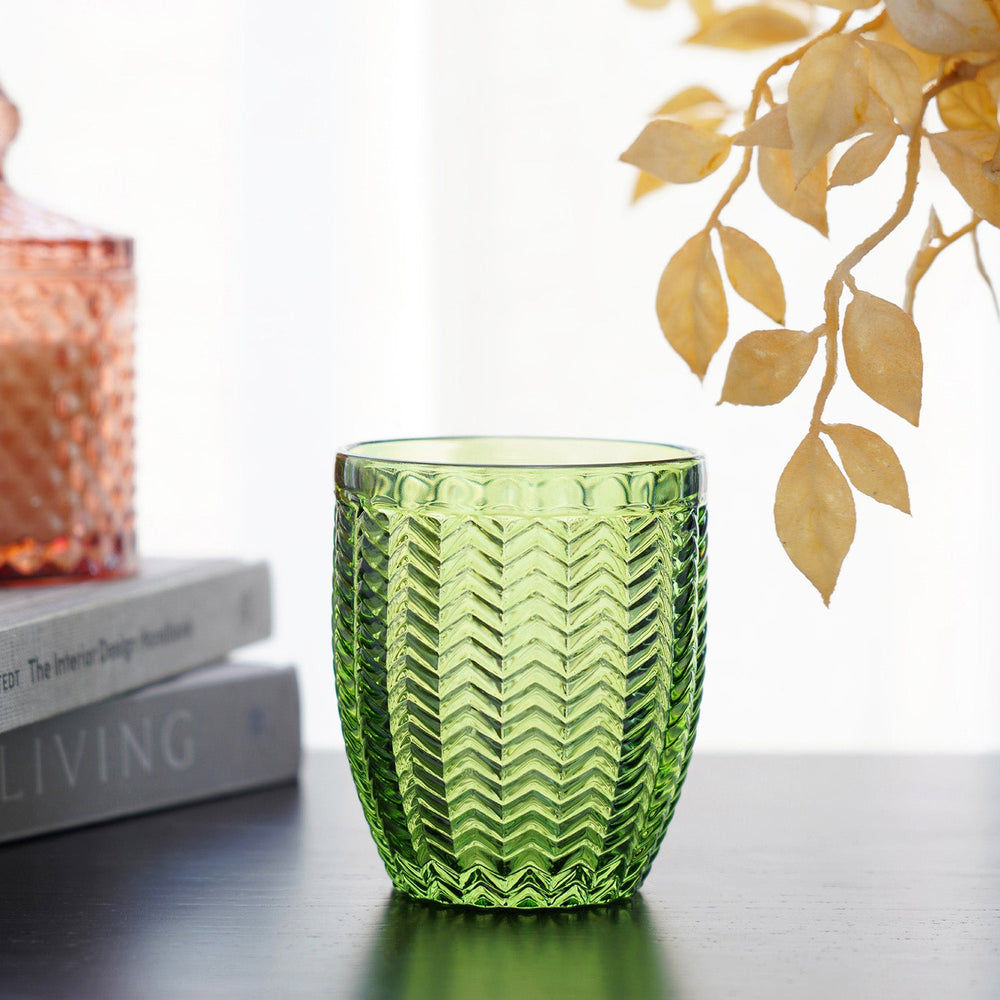 Set Of 6 Emerald Green Herring Bone Textured Tumbler