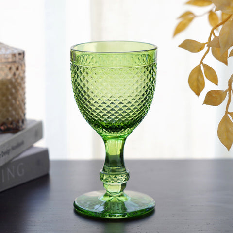 Set Of 6 Emerald Green Dotted Textured Wine Glass