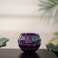 Set Of 6 Iris Purple Luster Votive Holder