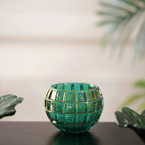 Set Of 6 Emerald Green Luster Votive Holder