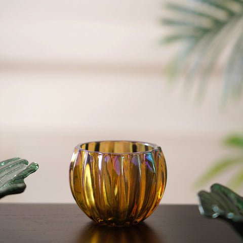 Set Of 6 Citrine Gold Luster Votive Holder
