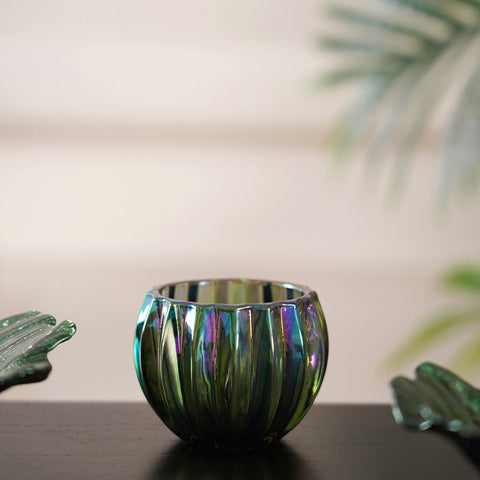 Set Of 6 Emerald Green Luster Votive Holder