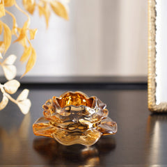 Set Of 4 Citrine Amber Floral T-Light Holder