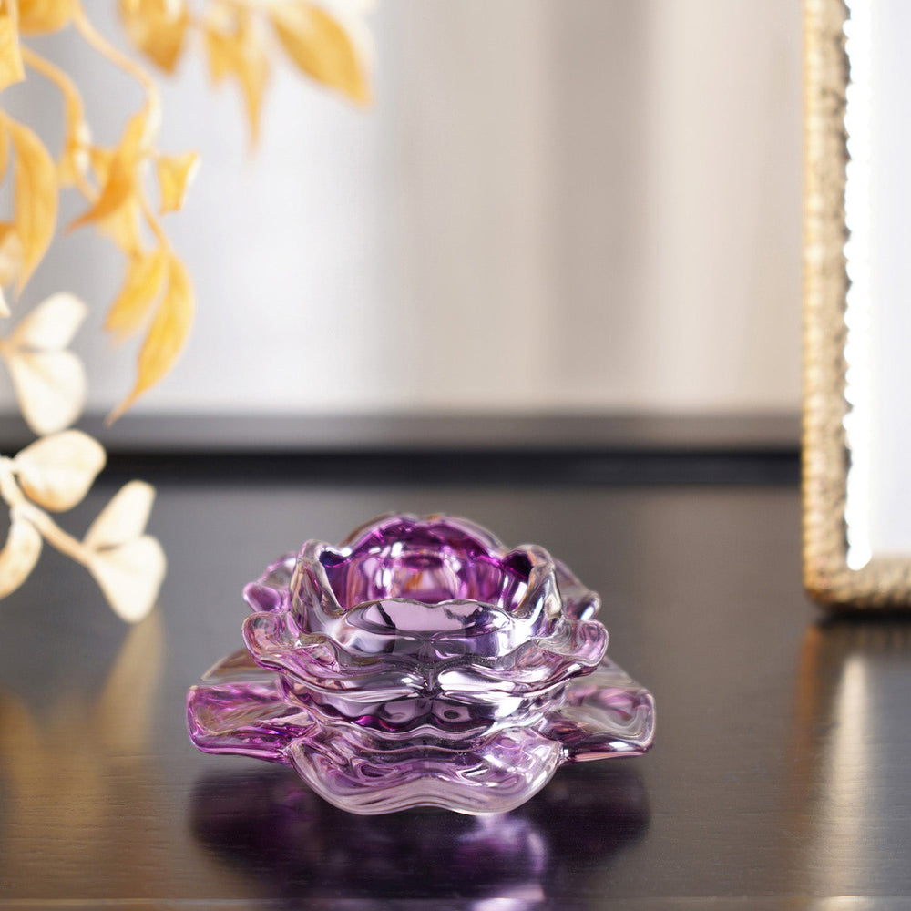 Set Of 4 Iris Purple Floral T-Light Holder