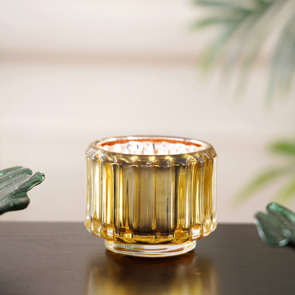 Set Of 6 Citrine Gold Ribbed T-Light Holder