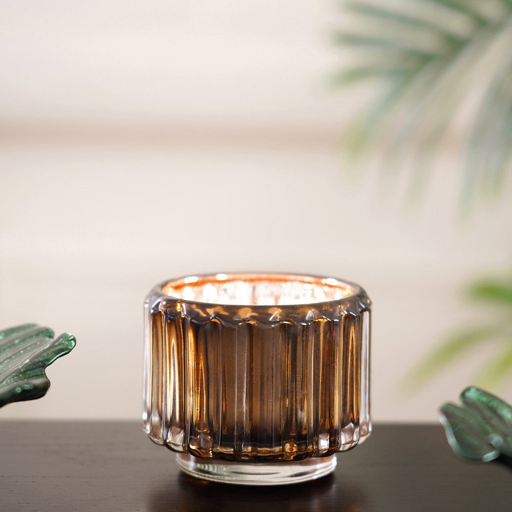 Set Of 6 Citrine Amber Ribbed T-Light Holder