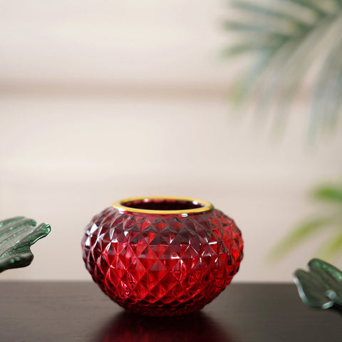 Set Of 6 Ruby Red Diamond Votive Holder